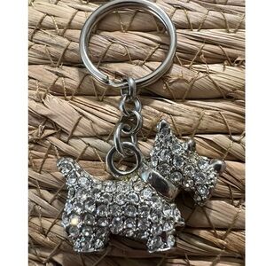 Kalifano Clear White Scottish Terrier Keychain made with Swarovski Crystals